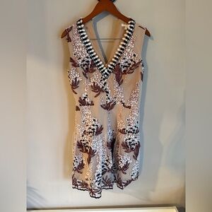 Harlyn tan and maroon lace dress  large